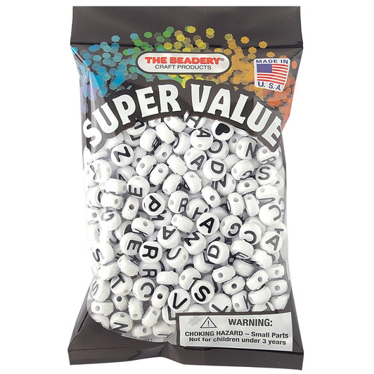The Beadery Super Value Alphabet Beads 10mm | Black on White