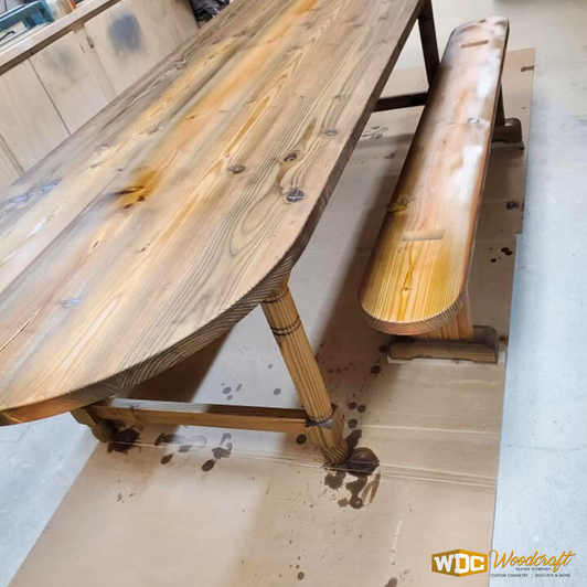 Rustic Wooden Table & Bench Set – Handcrafted Farmhouse Furniture