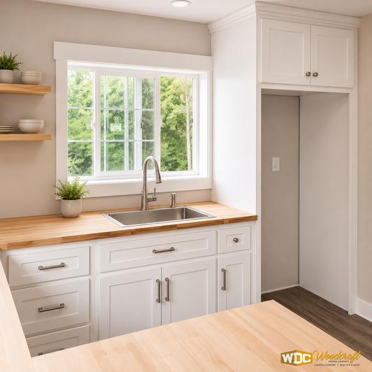 Painted Shaker Overlay Cabinets with Butcher Block Countertops | Mother-In-Law Apartment