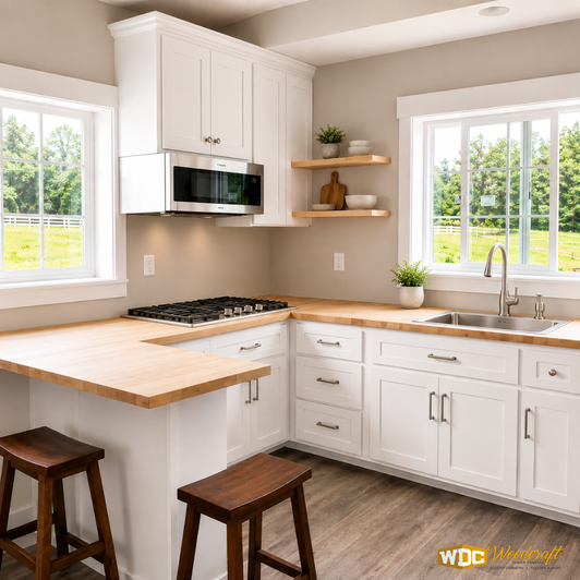Painted Shaker Overlay Cabinets with Butcher Block Countertops | Mother-In-Law Apartment