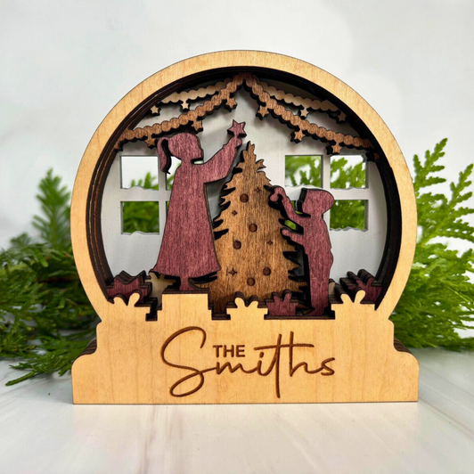 Christmas Snow Globe Decoration | Family Decorating Tree Christmas Snow Globe Decoration | Family Decorating Tree