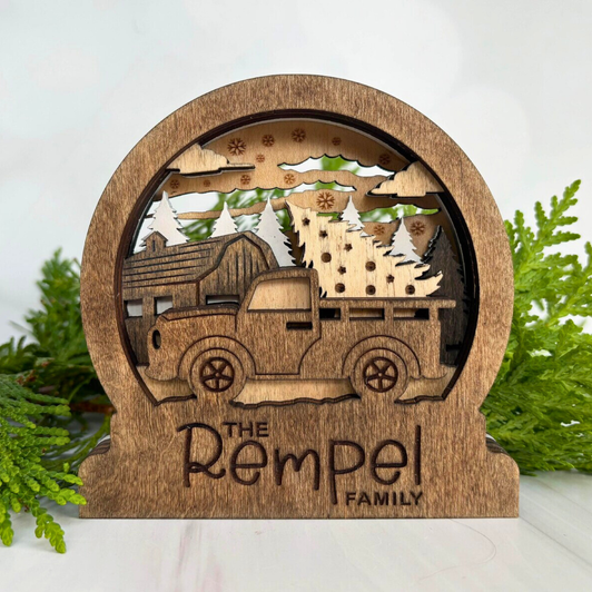 Personalized Vintage Truck Christmas Snow Globe Decoration