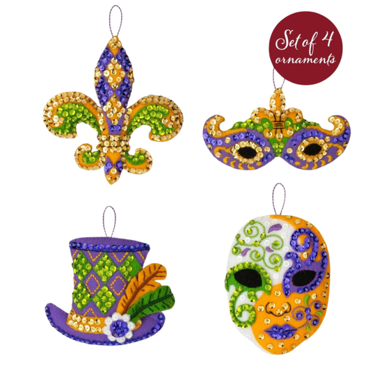 Bucilla Mardi Gras Felt Applique Ornaments Kit 4/Pkg