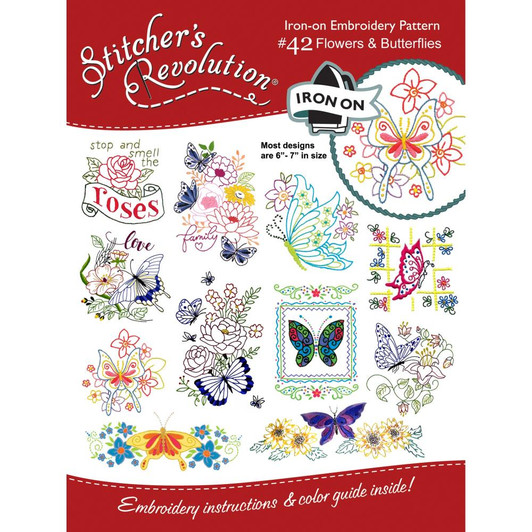Colonial Patterns Flowers & Butterflies Iron-On Embroidery Patterns