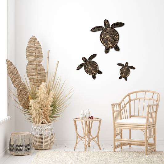 Sea Turtles Family Hibiscus Wall Art