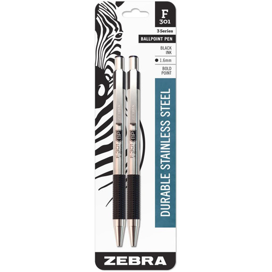 Zebra F-301 Stainless Steel Ballpoint Pen 2/Pkg | Black