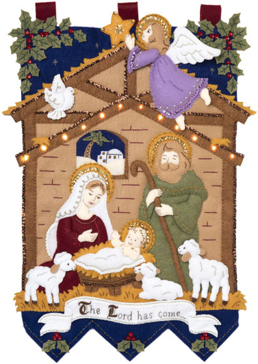 Bucilla Away In The Manger W/Lights Felt Applique Wall Hanging Kit