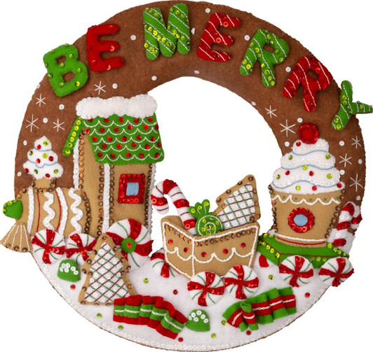 Bucilla Gingerbread Express Felt Applique Wall Wreath Kit