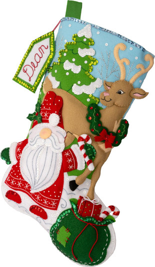 Bucilla Felt Applique Stocking Kit | Gnomes Snowy Surprise