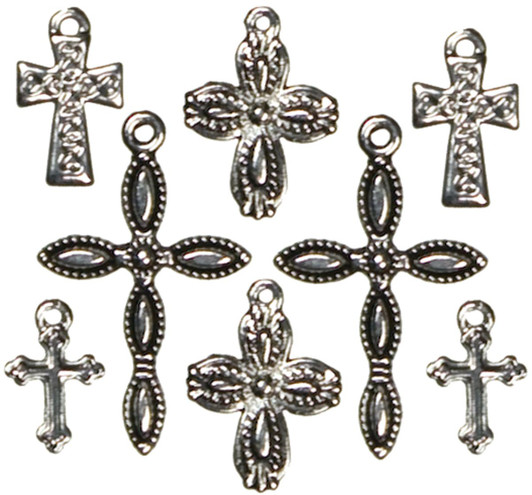 CousinDIY Silver Crosses Metal Charms 8/Pkg