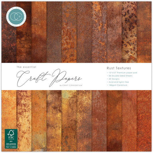 Craft Consortium Rust Textures 12x12 Double-Sided Paper Pad 30 Sheets