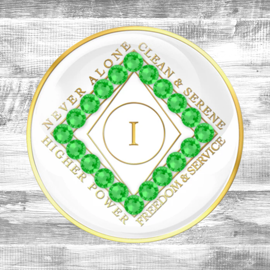 Narcotics Anonymous Clean Time White Green Neon Crystal Anniversary Coin