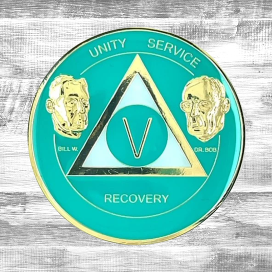 Alcoholics Anonymous Anniversary Coin – Founders Turquoise Sobriety Medallion
