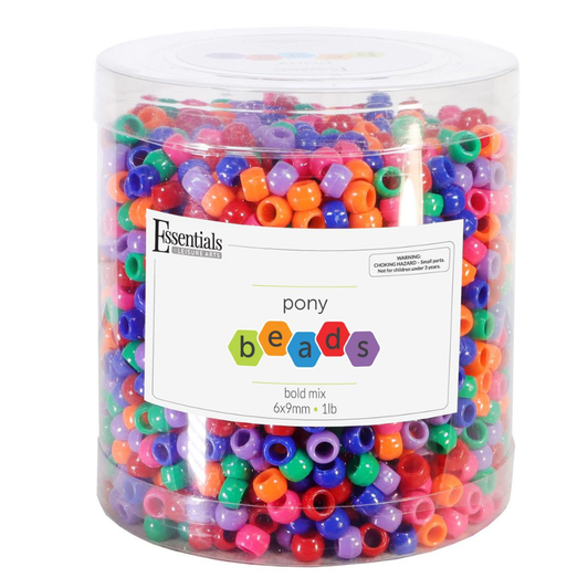 Essentials Pony Beads 6mm x 9mm Bold Mix 1lb