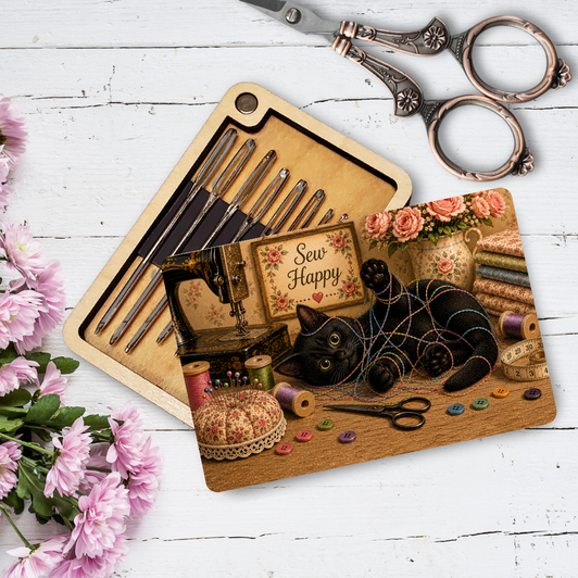 Needle Minder Storage Case - Tangled Black Cat