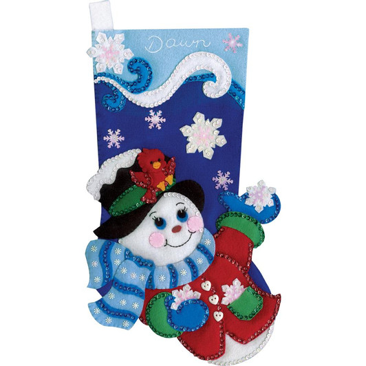 Design Works Felt Applique Stocking Kit - Snowflake Snowman