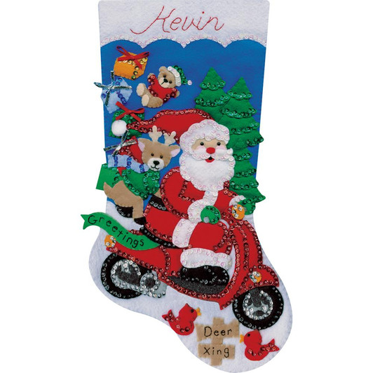 Design Works Felt Applique Stocking Kit - Scooter Santa