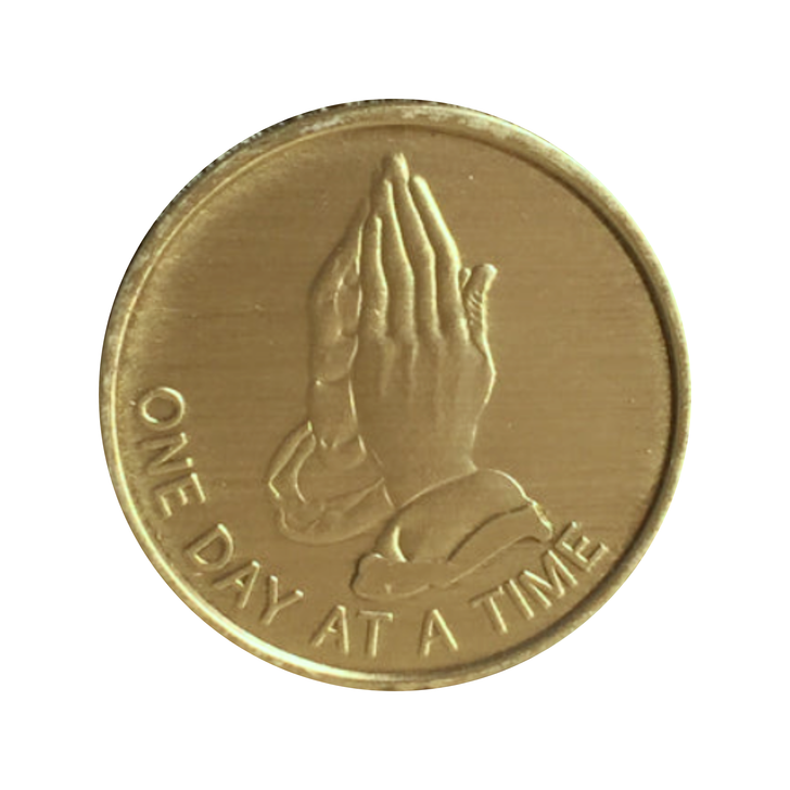 Alcoholics Anonymous AA Praying Hands ODAT Affirmation Coin - Antique Bronze Sobriety Medallion
