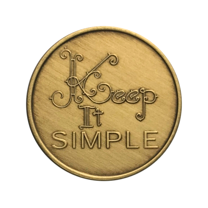 Alcoholics Anonymous AA Keep it Simple Affirmation Coin - Antique Bronze Sobriety Medallion