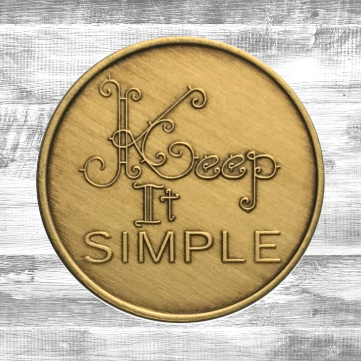Alcoholics Anonymous AA Keep it Simple Affirmation Coin - Antique Bronze Sobriety Medallion