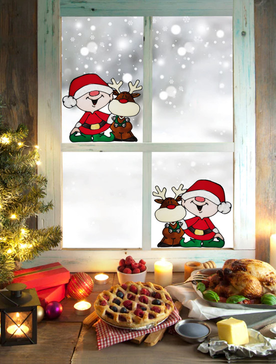 Reindeer & Elf  Holiday Window Cling