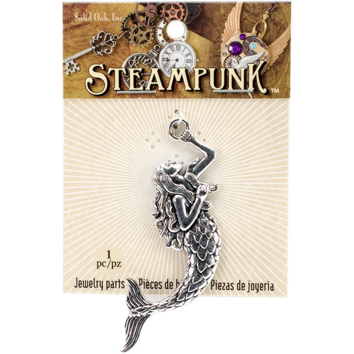 Solid Oak Mermaid Steampunk Metal Pendant