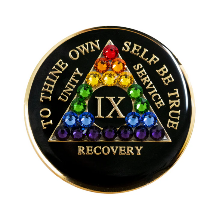 AA Anniversary Coin Medallion | Crystal Black LGBT Rainbow Transition