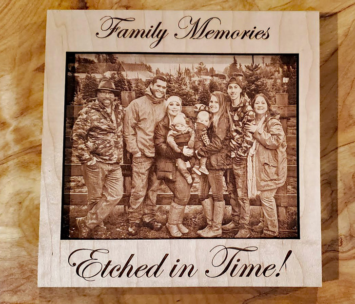 Laser Etched Interchangeable Wooden Photo & Frame - Family Memories