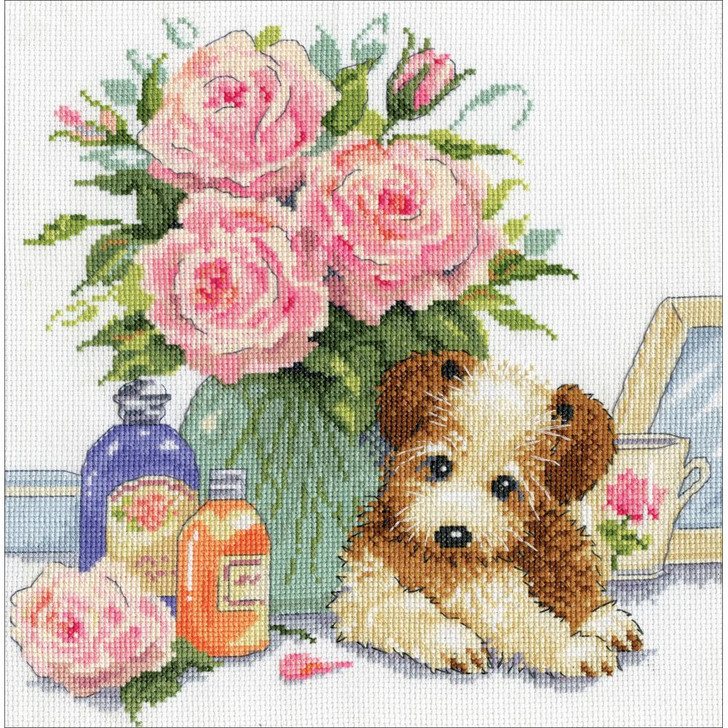Design Works Counted Cross Stitch Kit - Puppy W/Roses