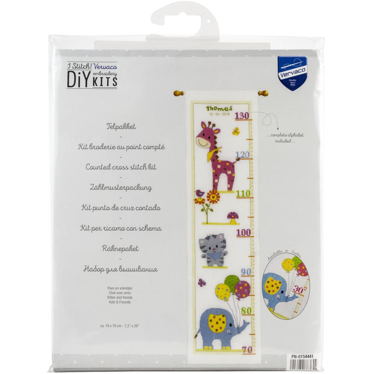 Vervaco Counted Cross Stitch Kit - Kitten & Friends Birth Record Growth Chart