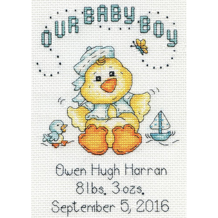 Design Works Counted Cross Stitch Kit - Baby Chick Boy Birth Record