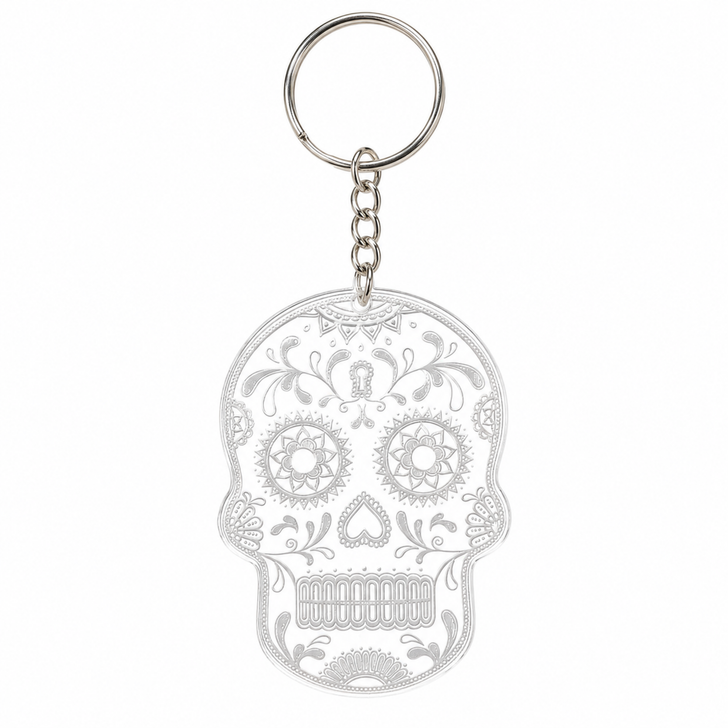 Sugar Skull Keychain – Laser Etched Acrylic Día de los Muertos Skull Keychain