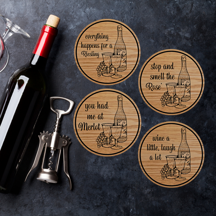 Wine Puns Wooden Coasters Set