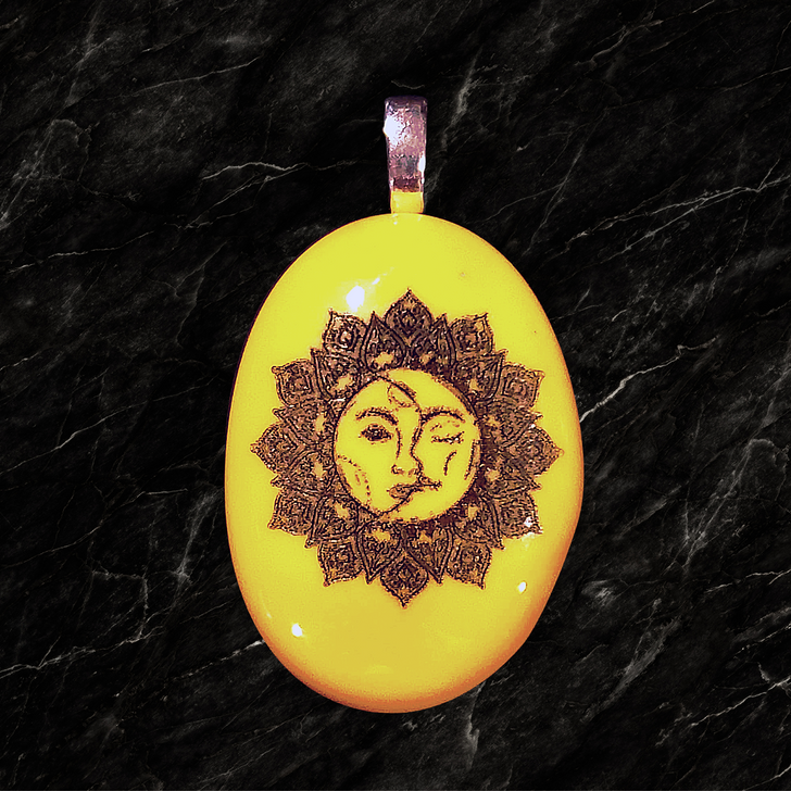 Sun & Moon Opaque Glass Laser Etched Pendant