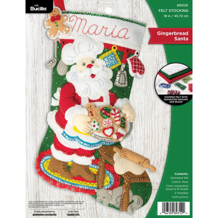 Bucilla Gingerbread Santa Felt Applique Stocking Kit