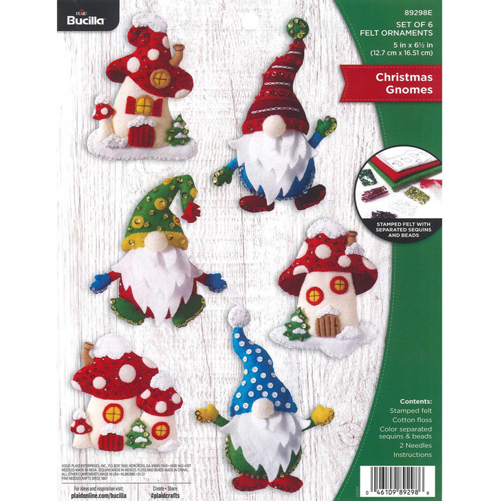 Bucilla Christmas Gnomes Felt Applique Ornaments Kit