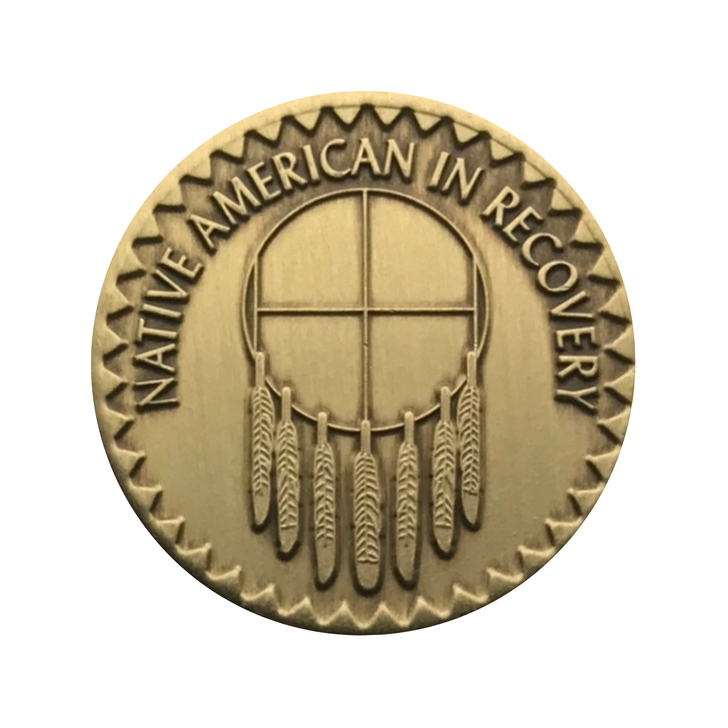 Alcoholics Anonymous AA Native American in Recovery Affirmation Coin - Antique Bronze Sobriety Medallion