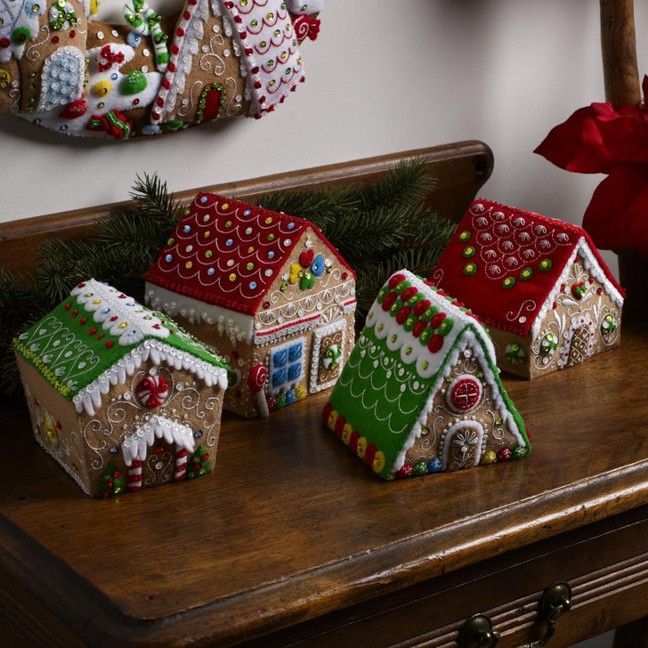 Bucilla Gingerbread Christmas Felt Ornaments Applique Kit Set