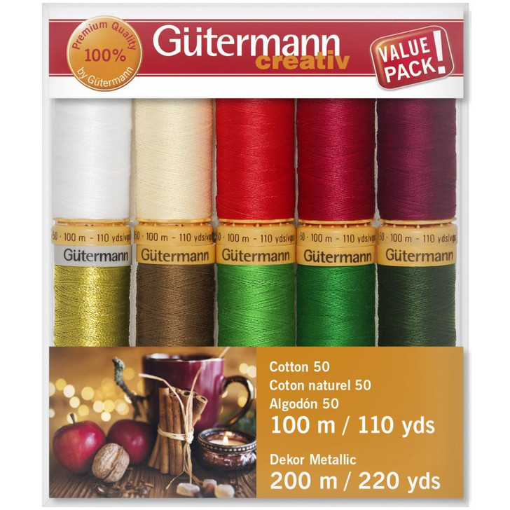 Gutermann Gold Metallic Cotton 50 Holiday Thread Set 10/Pkg