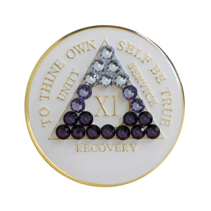 AA Anniversary Coin Medallion | White Crystal Purple Transition