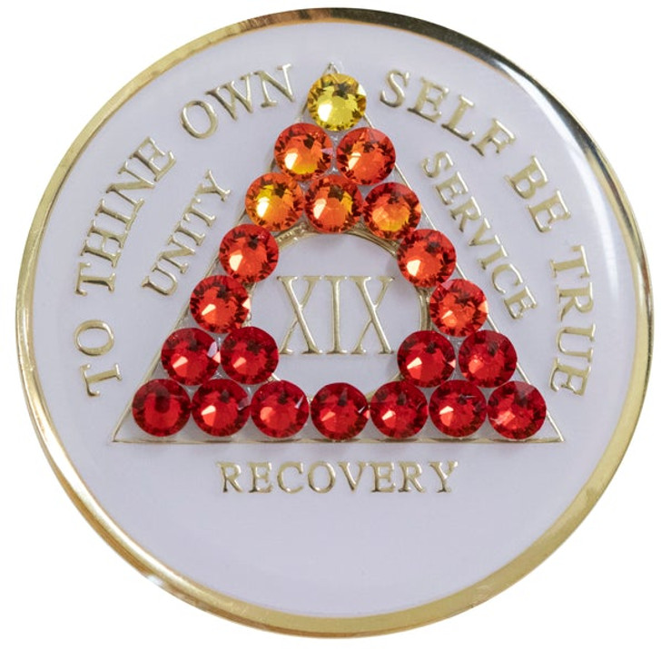 "AA" Crystallized Tri-Plate Birthday Medallion ~ White Red Transition