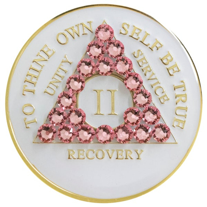"AA" Crystallized Tri-Plate Birthday Medallion ~ White Light Rose