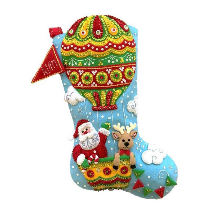 Bucilla Felt Stocking Applique Kit - Santa's Balloon Ride