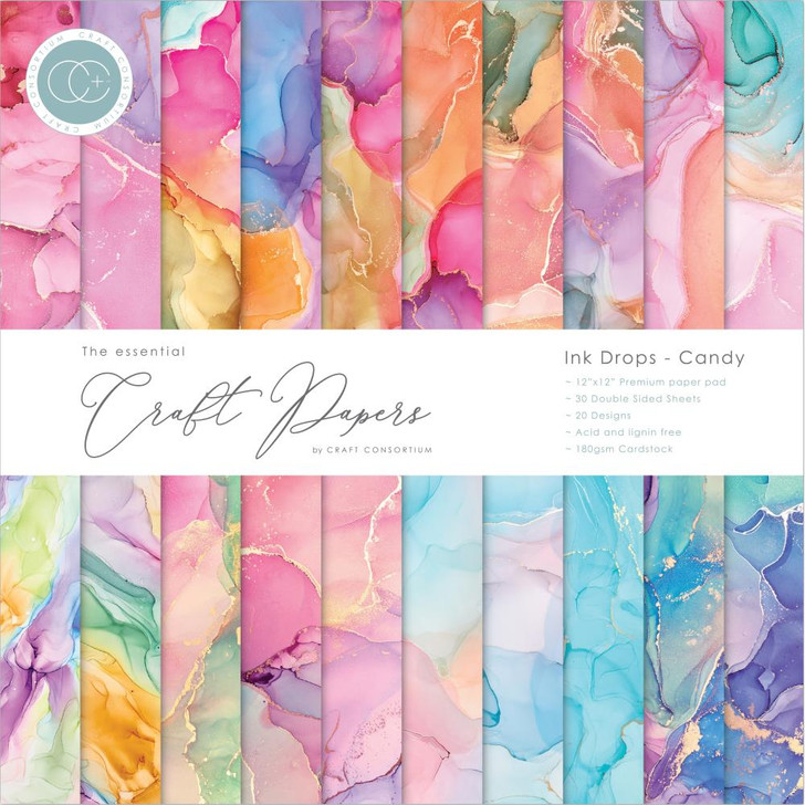 Craft Consortium The Essential Craft Papers Pad 12"x12" 30/Pkg | Ink Drops - Candy