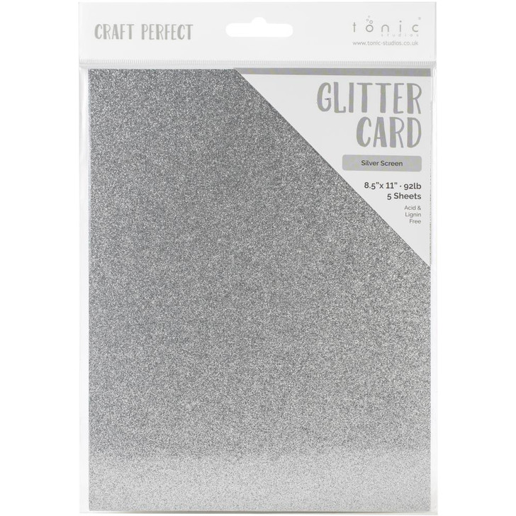 Craft Perfect Glitter Card Cardstock 5/Pkg | Silver Screen