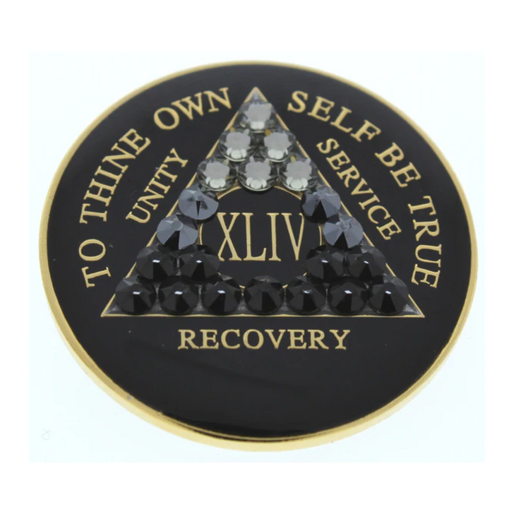 Alcoholics Anonymous (AA) Anniversary Coin – Black Transition Crystal Sobriety Medallion