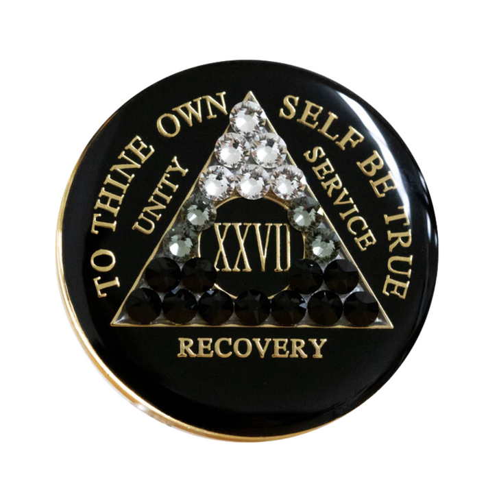 Alcoholics Anonymous (AA) Anniversary Coin – Black Crystal Transition Sobriety Medallion