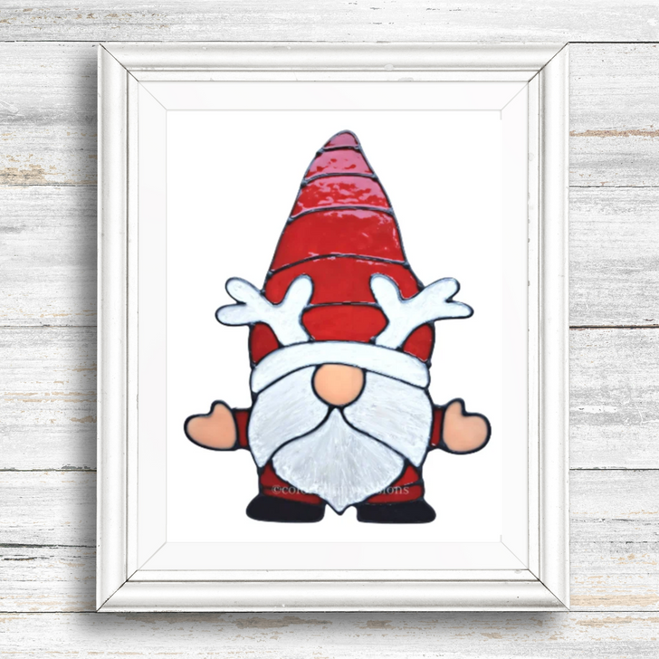 Faux Stained Glass Window Cling | Gnome With Antlers