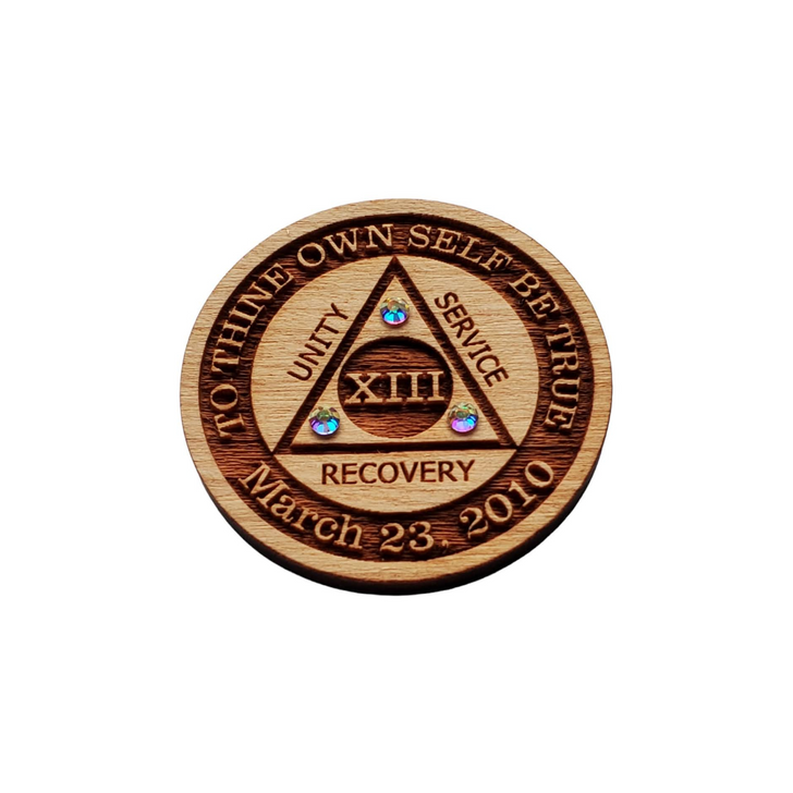 AA Personalized Anniversary Wooden Crystal Coin Medallion