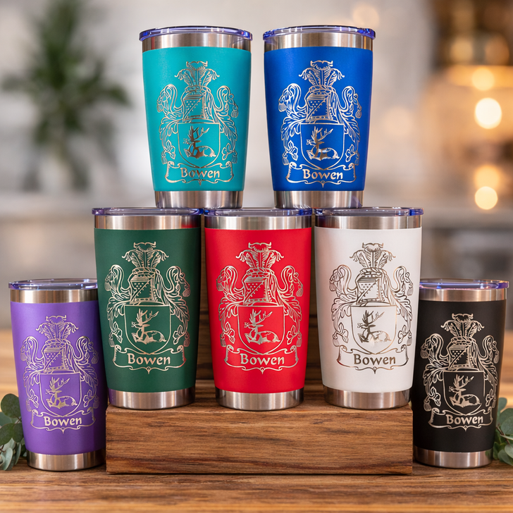 Personalized Family Crest Coat of Arms Laser Engraved 20oz Tumbler